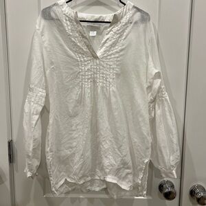 Soft Surroundings White Linen Peasant Boho Blouse Medium Verticle Pleating Light